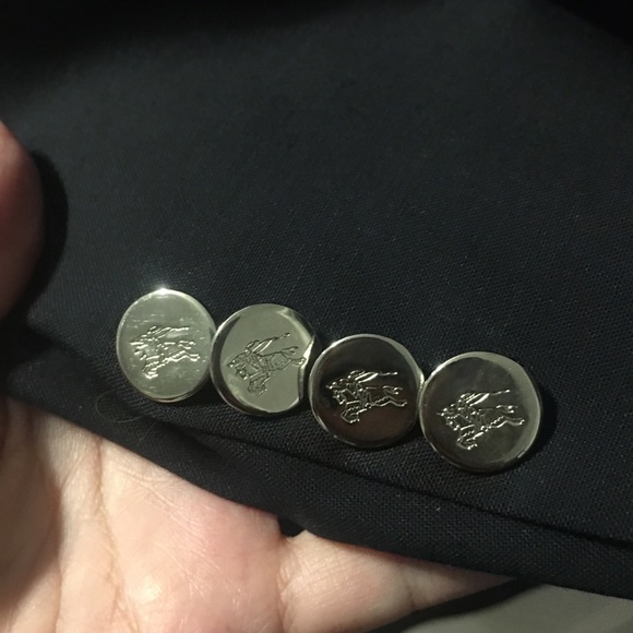 Burberry London man coat with logo on buttons silver color navy blue. - Picture 7 of 9